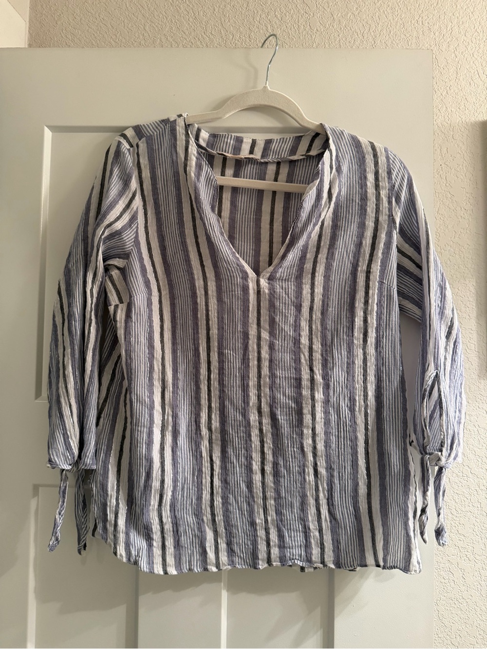 Michael Kors Striped V-Neck Women's Top in Blue and White